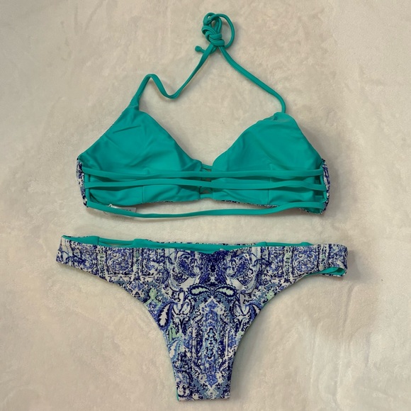 SHEIN Women’s Criss Cross Print Bikini Swimsuit Set - blue pattern, size M - Picture 3 of 9